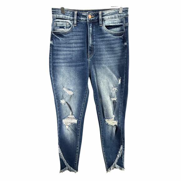 KanCan Kurvy Ultra High Ankle Jean Womens 28 Blue Split Frayed Hem Distressed - Picture 2 of 16